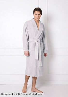 Men's bathrobe, long sleeves, pockets, sash, shawl collar